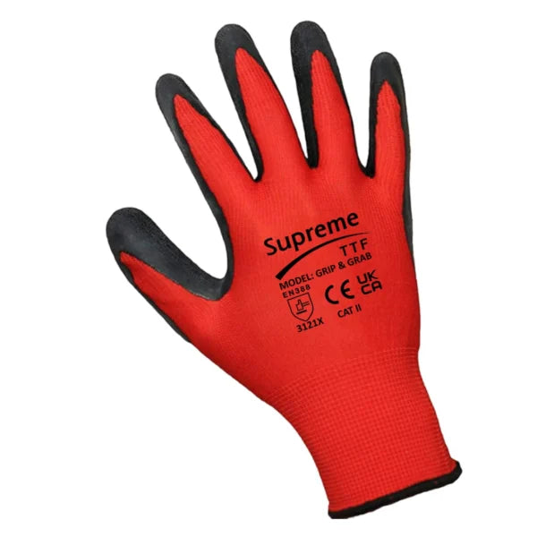 Grip and Grab Red and Black Latex Coated Gloves