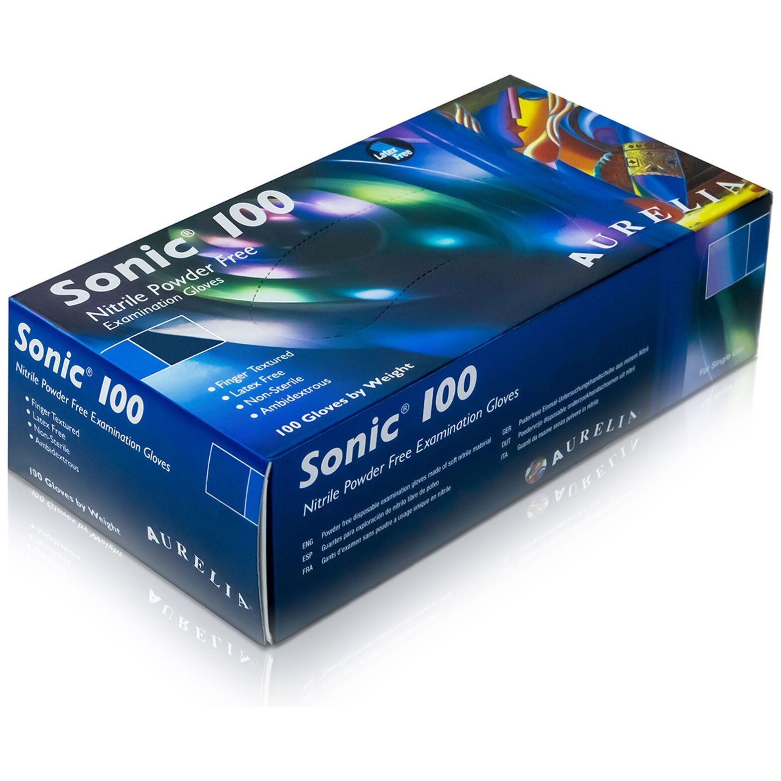 Aurelia Sonic Blue Medical Grade Disposable Nitrile Gloves, Powder Free, Ambidextrous Fit