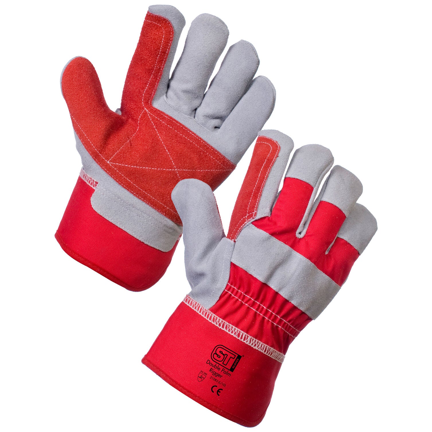 Supertouch Heavy-Duty Double Palm Rigger Work Gloves - Leather, Reinforced, Fleece Lined