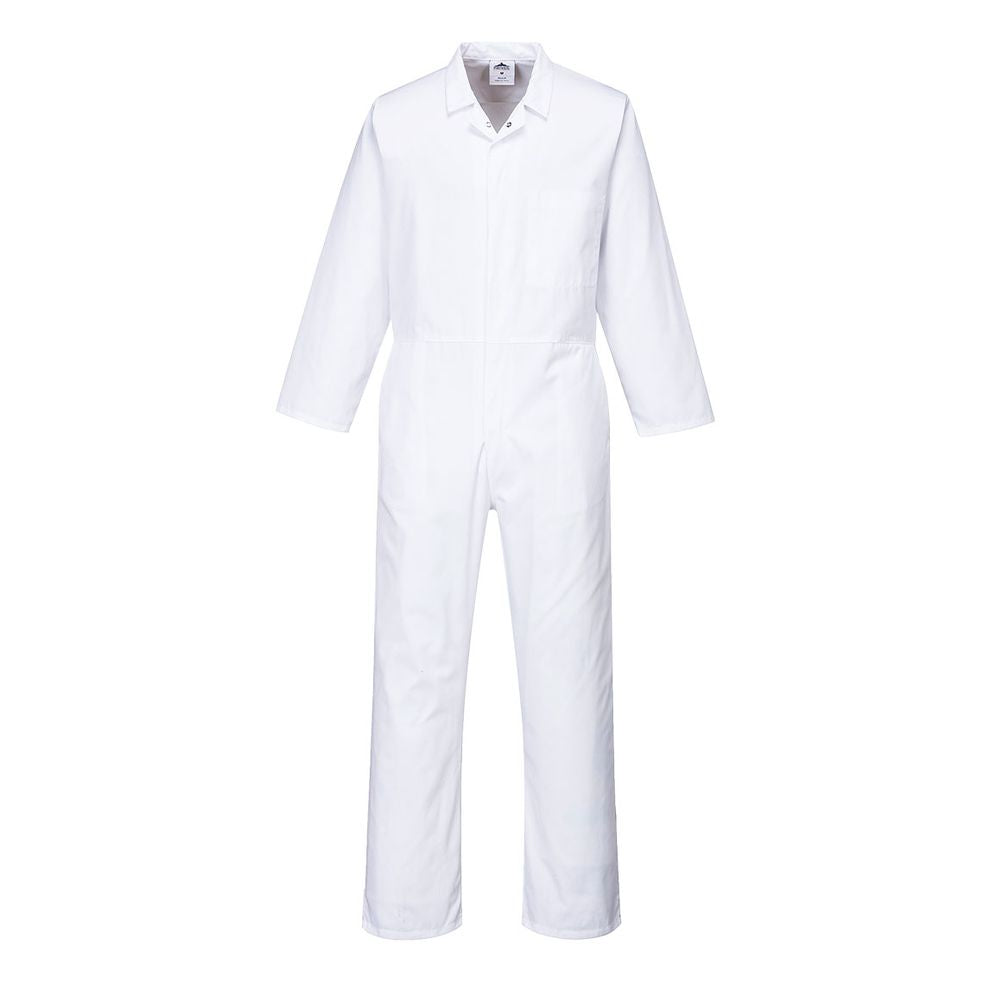 Durable White Food Safety Coverall for Professional Hygiene, Robust Polycotton Design