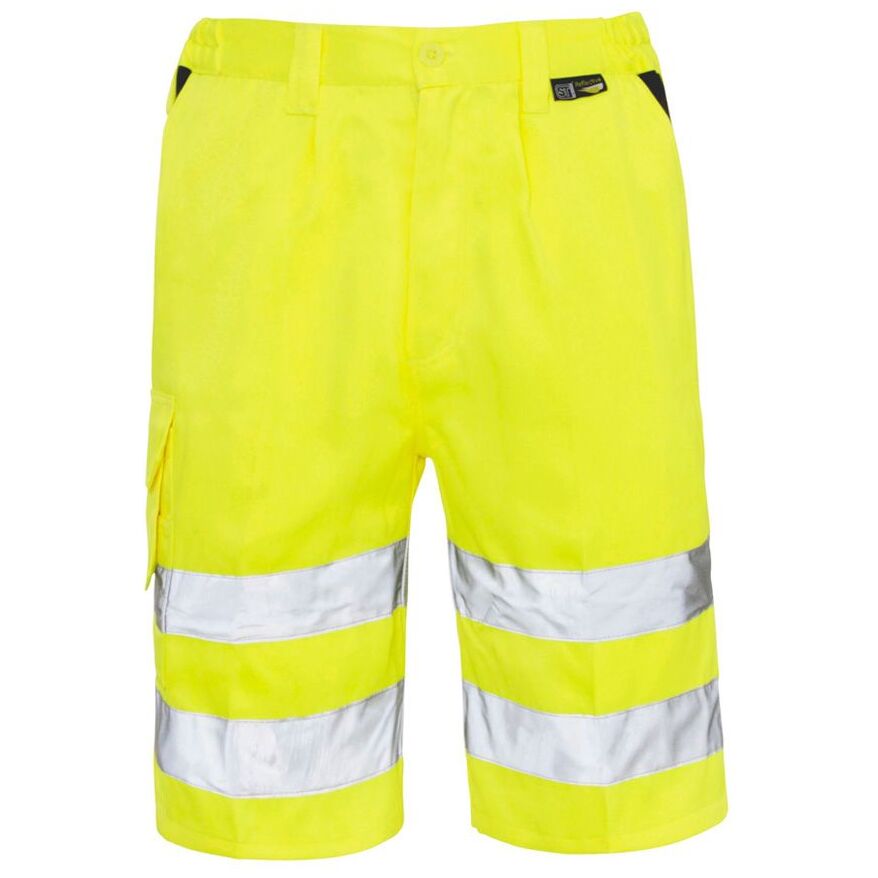 Supertouch High Visibility Yellow Work Shorts with Reflective Tape and Pockets