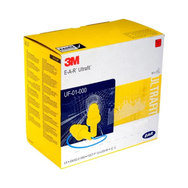 3M EAR Ultrafit Hygienic Corded Earplugs 50 Pairs Reusable Protection