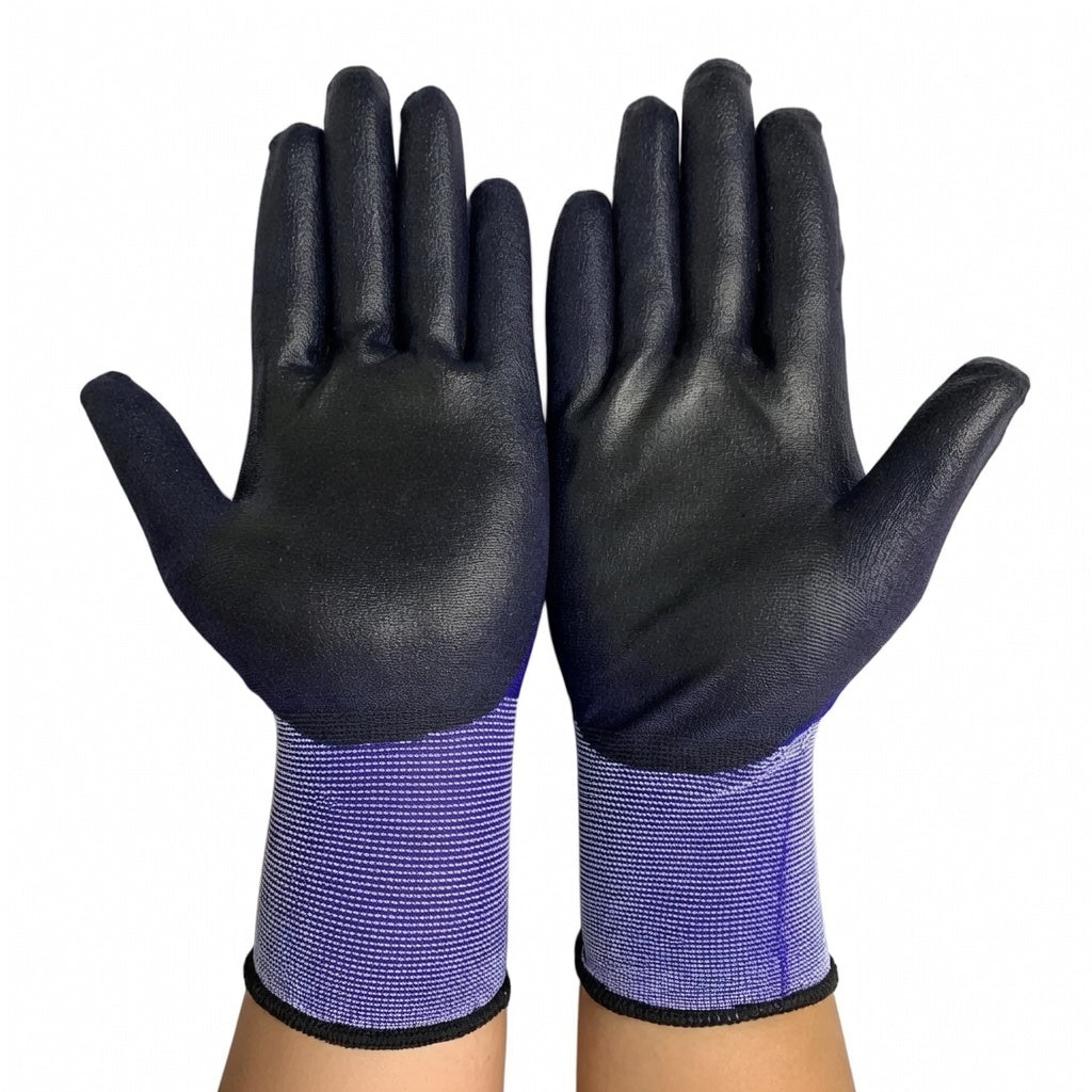 18 Gauge Yarn Blue / Black PU Coated Gloves