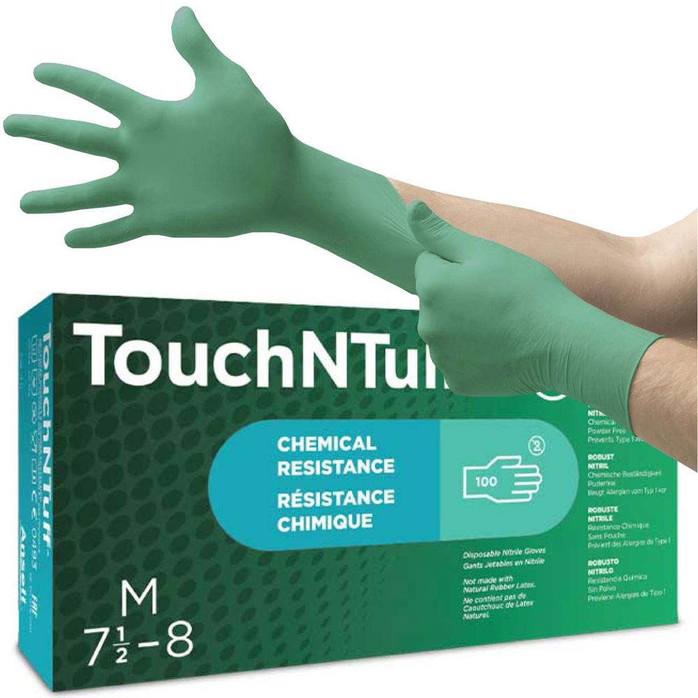 Ansell TouchNTuff 92-600 Green Nitrile Disposable Gloves, Powder-Free, AQL1.5 (Box 100)