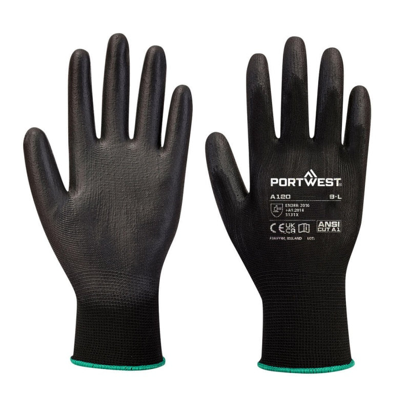 Portwest A120 Black PU Palm-Coated Work Gloves for Dexterous Tasks