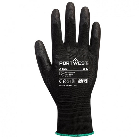 Portwest A120 Black PU Palm-Coated Work Gloves for Dexterous Tasks