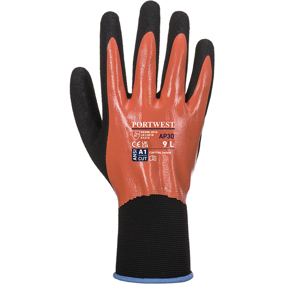 Portwest AP30 Dermi Pro Waterproof Nitrile Grip Gloves - 13 Gauge, Superior Abrasion