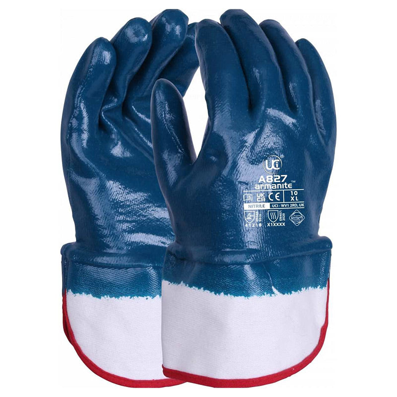 UCi Armanite A827 Heavy-Duty Nitrile-Coated Work Gloves with Safety Cuff