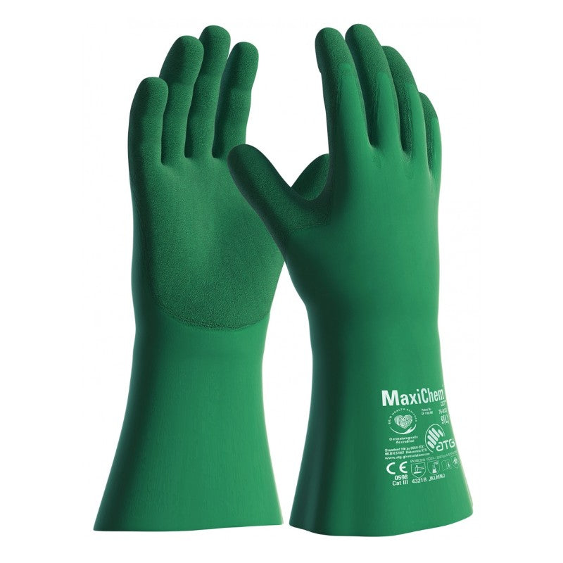ATG MaxiChem 76-833 Ultimate Chemical-Resistant Nitrile Gauntlet Gloves for Protection