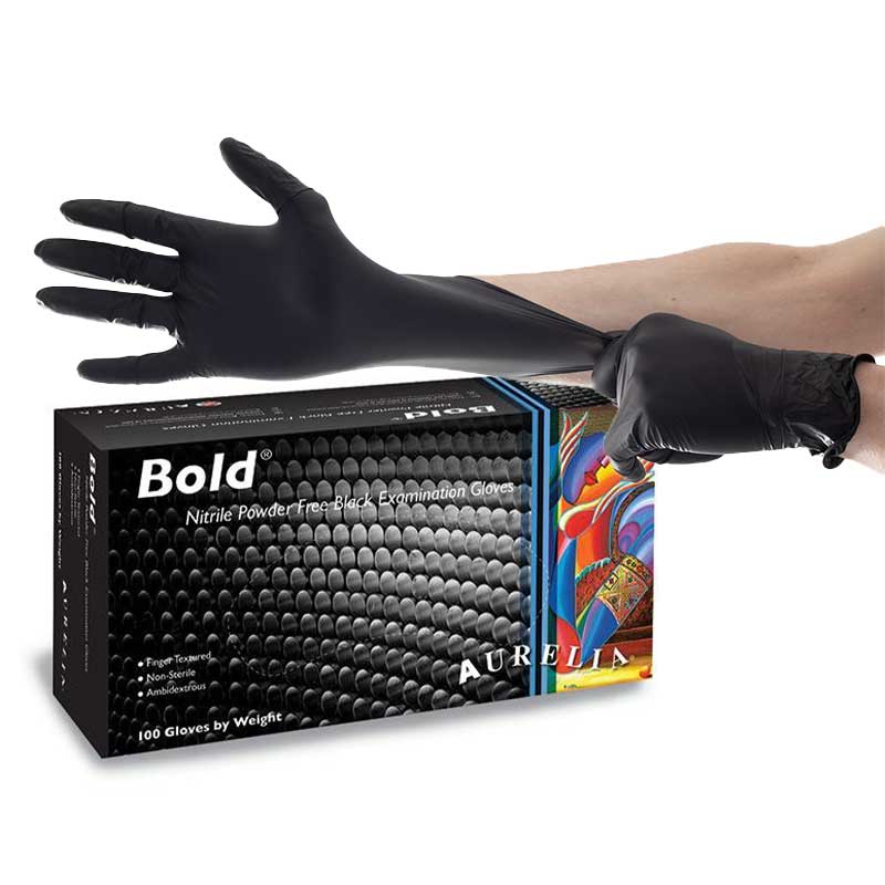 Aurelia Bold Black Nitrile Medical Grade Powder-Free Examination Gloves