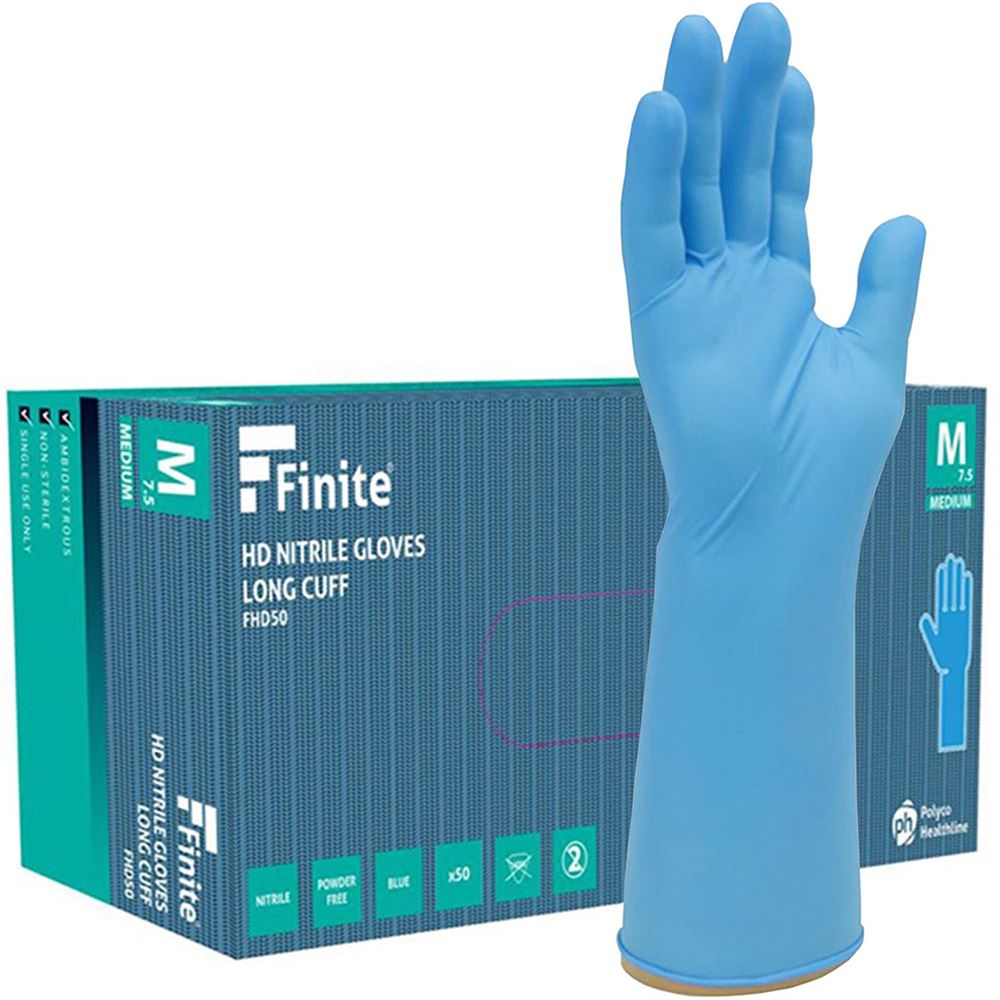 Polyco Bodyguards FHD50 Finite HD Blue Nitrile Powder-Free Disposable Gloves