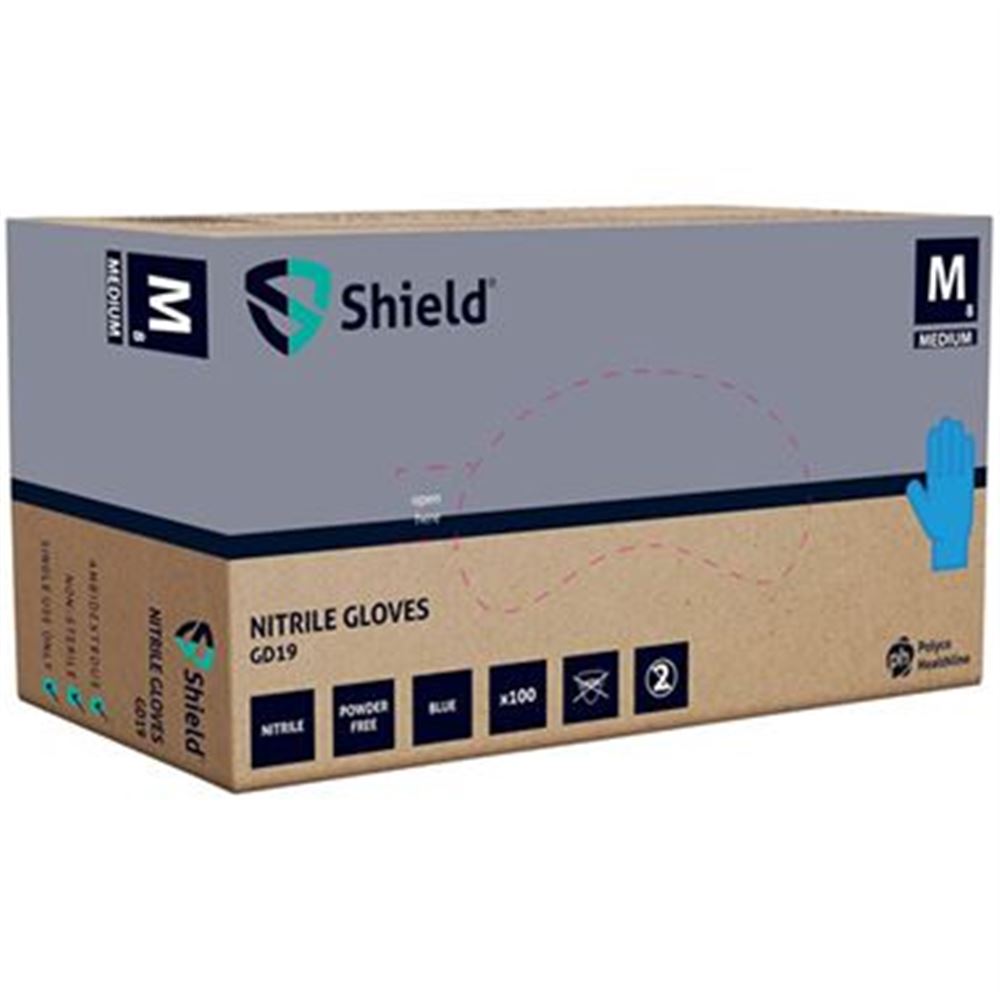 Polyco Shield GD19 Blue Nitrile Powder-Free Disposable Gloves - Box of 100