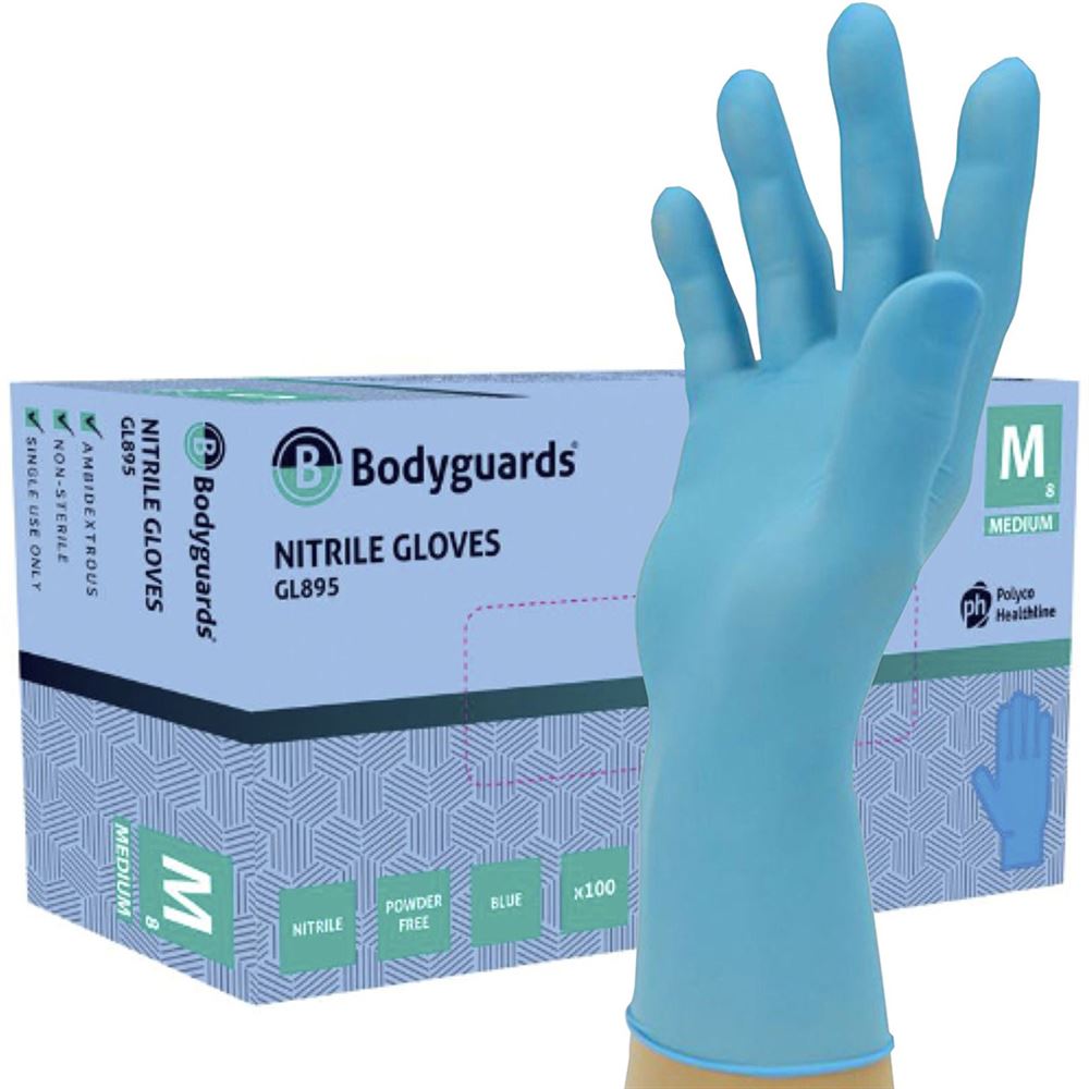 Polyco Bodyguards GL895 Blue Nitrile Powder Free Disposable Gloves (Box 100)