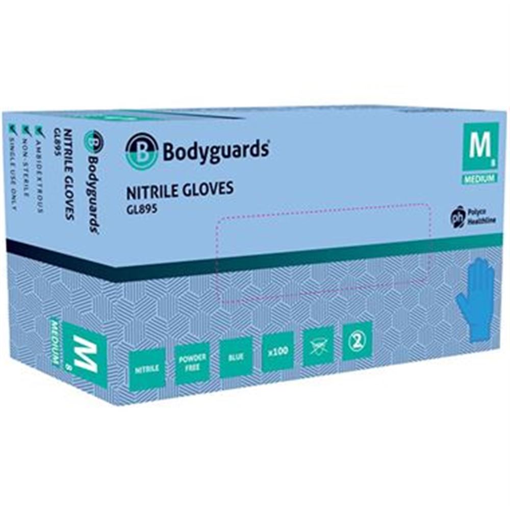 Polyco Bodyguards GL895 Blue Nitrile Powder Free Disposable Gloves (Box 100)