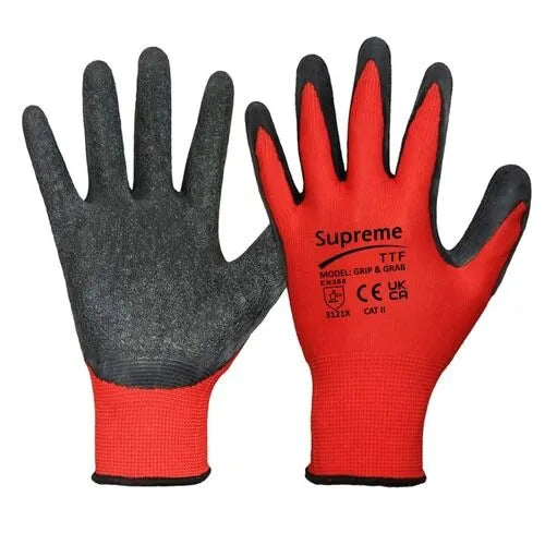 Grip and Grab Red and Black Latex Coated Gloves