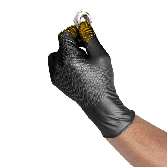 Grippaz Black Semi-Disposable Nitrile Fishscale Grip Gloves - 50 Count Pack