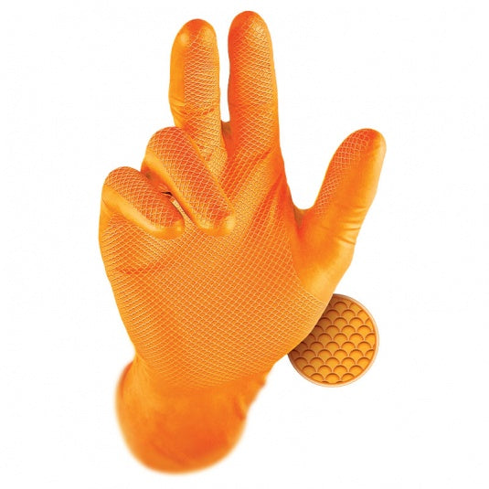 Grippaz Orange Nitrile Fishscale Gloves, Semi-Disposable, High Grip, Pack of 50