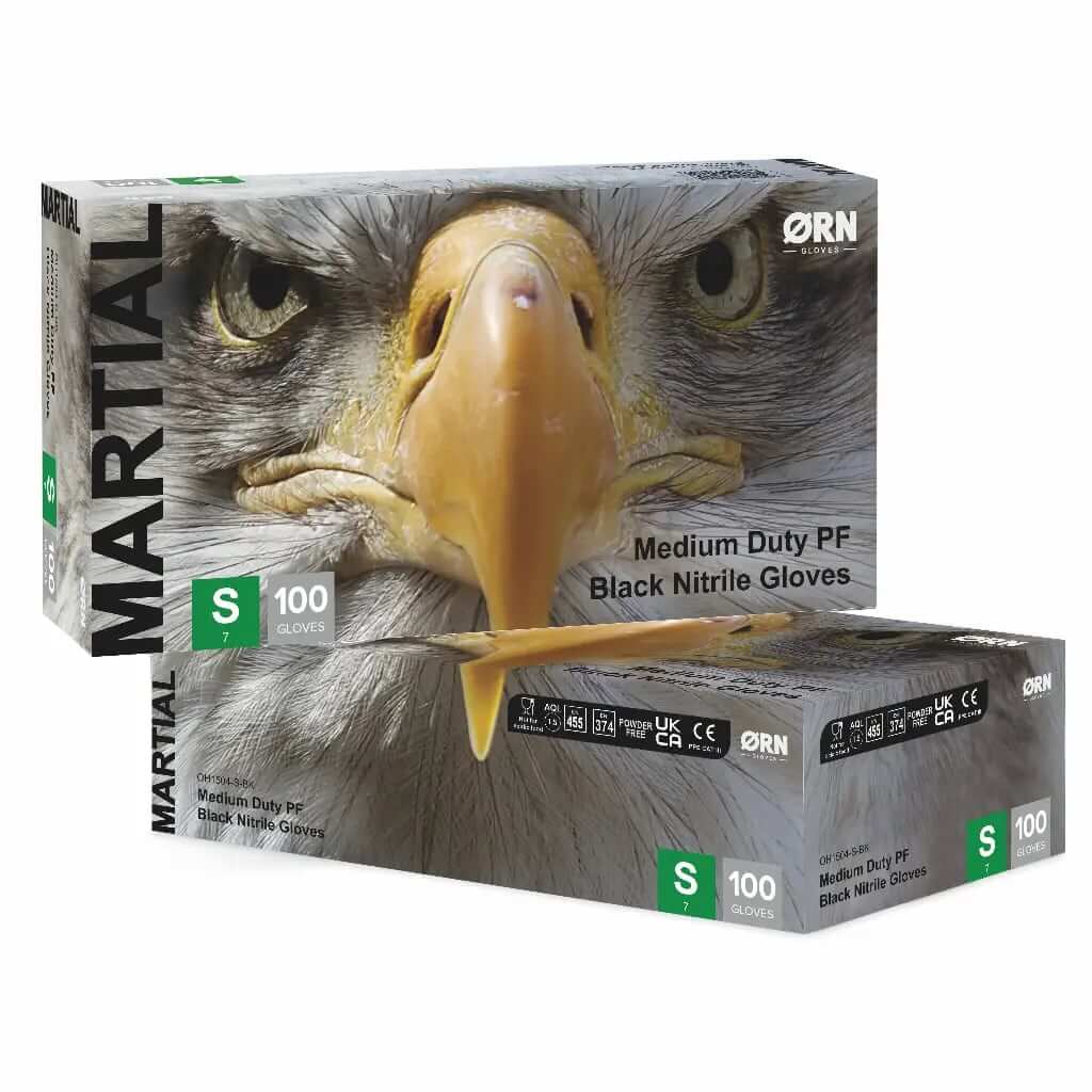 ORN Martial Black Nitrile Medium Duty Disposable Gloves, 100 Count