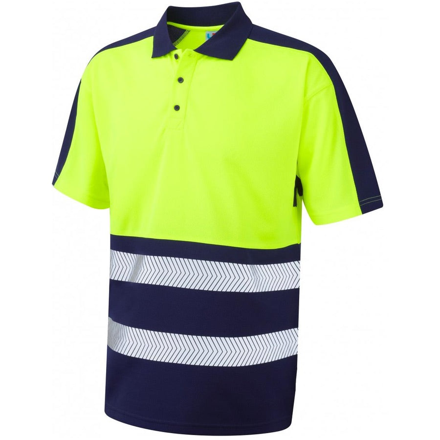 Leo Workwear Watersmeet EcoViz Coolviz Plus Hi Vis Polo Shirt Yellow/Navy