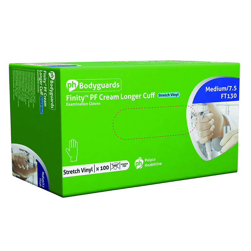 Polyco Finity Powder-Free Extra Long Vinyl Medical Gloves FT130