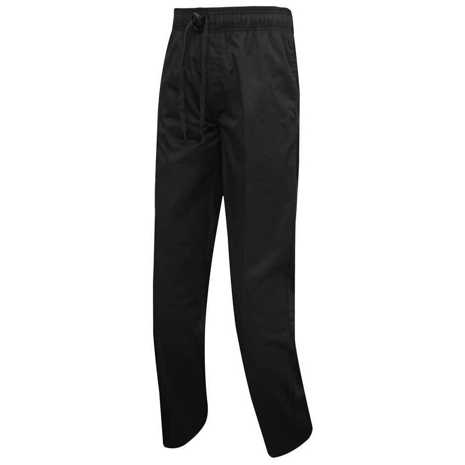 Premier Select Men's Black Slim Leg Chef Trousers, Easy Care, Elasticated Waist