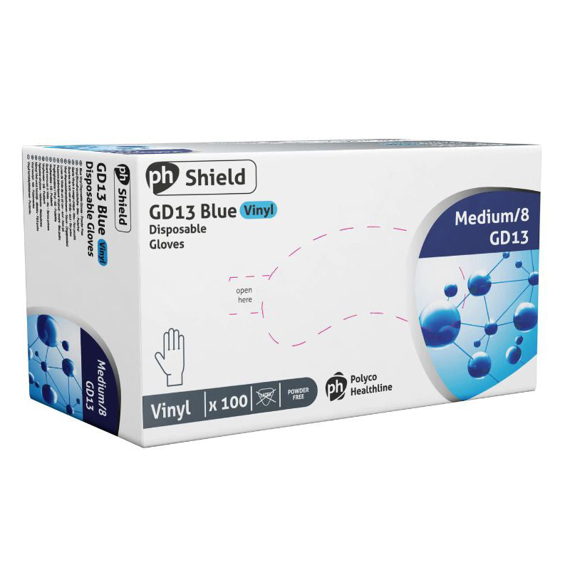 Shield2 GD13 Smooth Blue Powder-Free Disposable Vinyl Gloves (100 Pack)