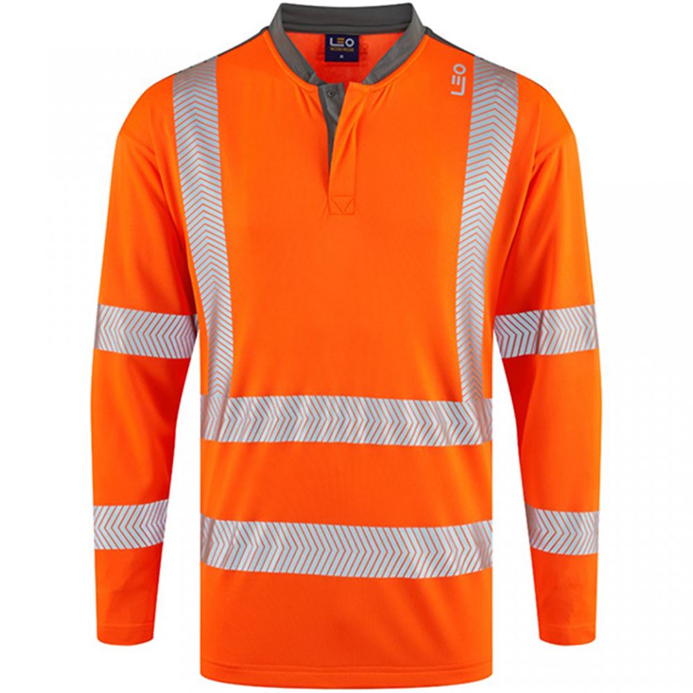 Leo Workwear Watermouth Orange EcoViz Coolmax Performance Long Sleeve Hi-Vis T-Shirt