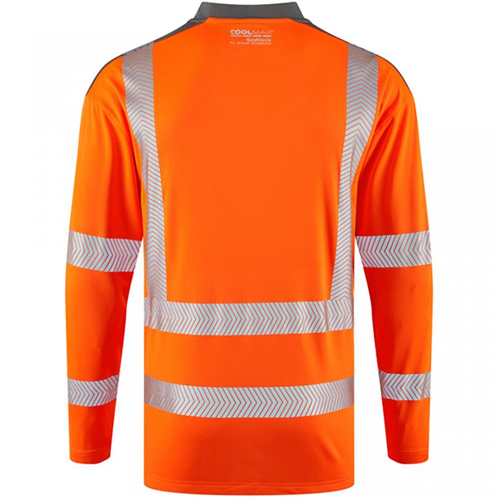 Leo Workwear Watermouth Orange EcoViz Coolmax Performance Long Sleeve Hi-Vis T-Shirt