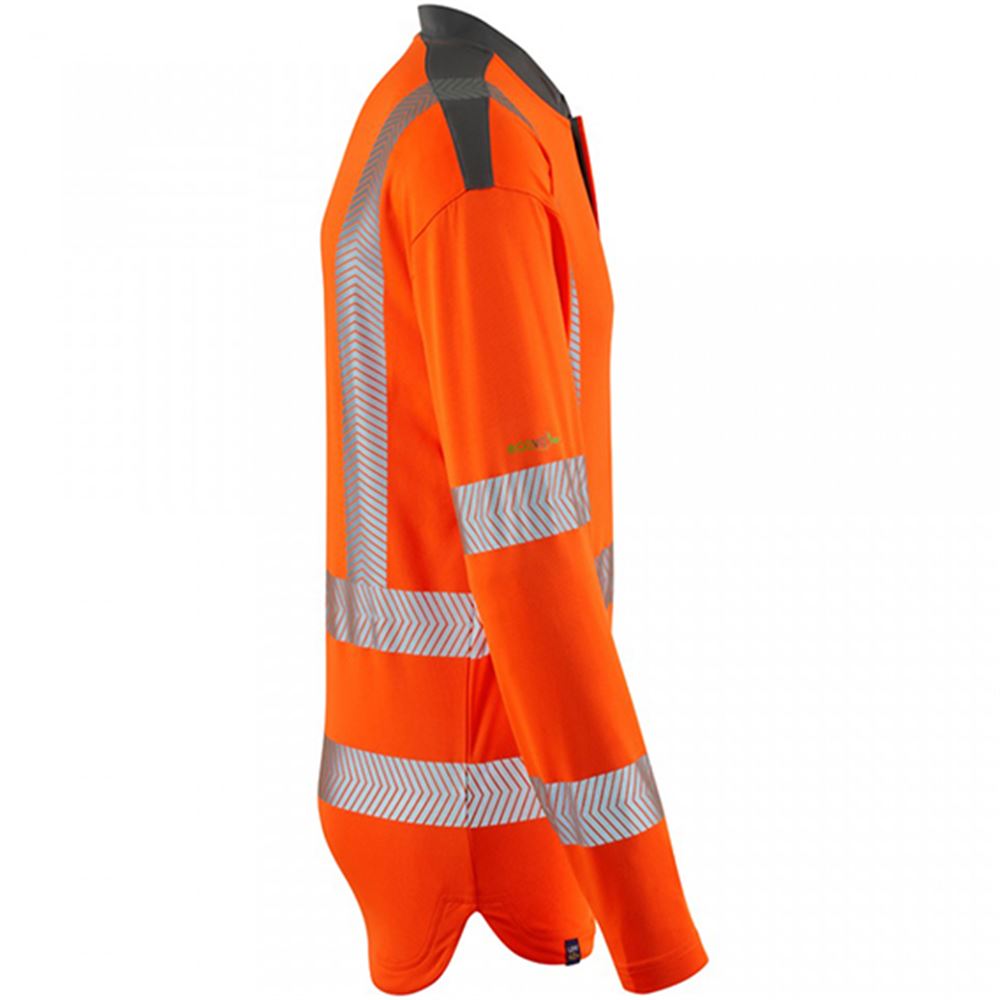 Leo Workwear Watermouth Orange EcoViz Coolmax Performance Long Sleeve Hi-Vis T-Shirt