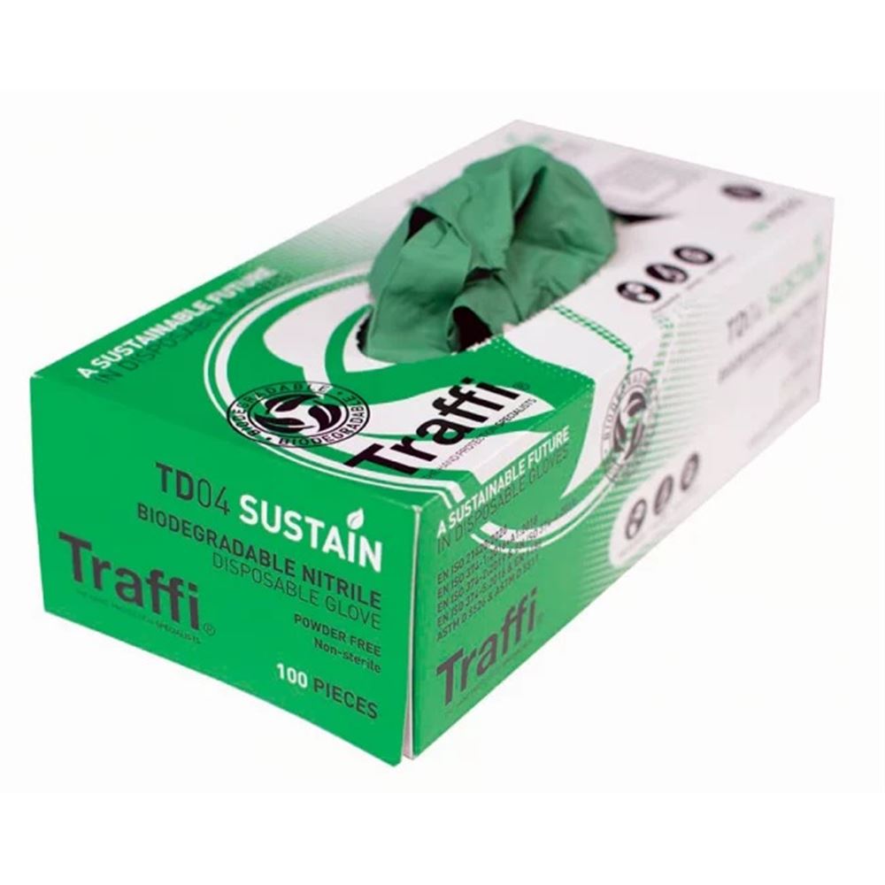 TraffiGlove TD04 Sustain Green Powder-Free Biodegradable Nitrile Disposable Gloves AQL1.5