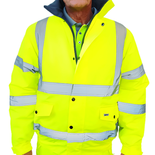 HI VIS BOMBER JACKET YELLOW 300D OXFORD POLYESTER / PU