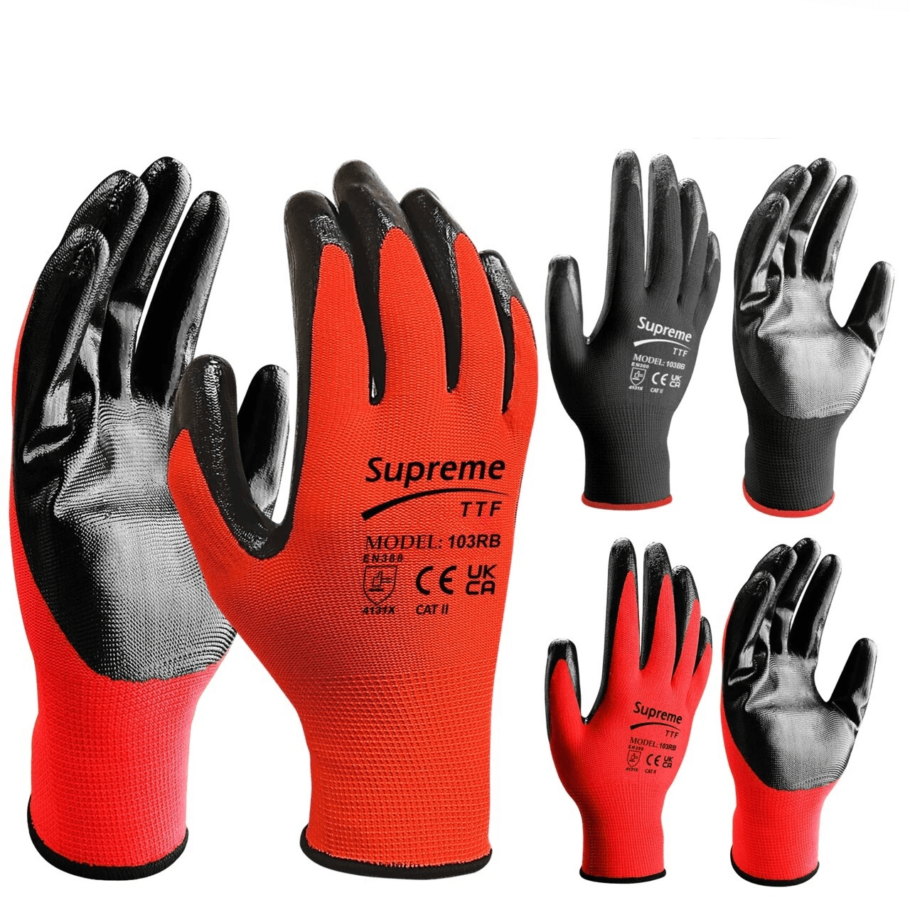 Red Black Nitrile Coated Gloves