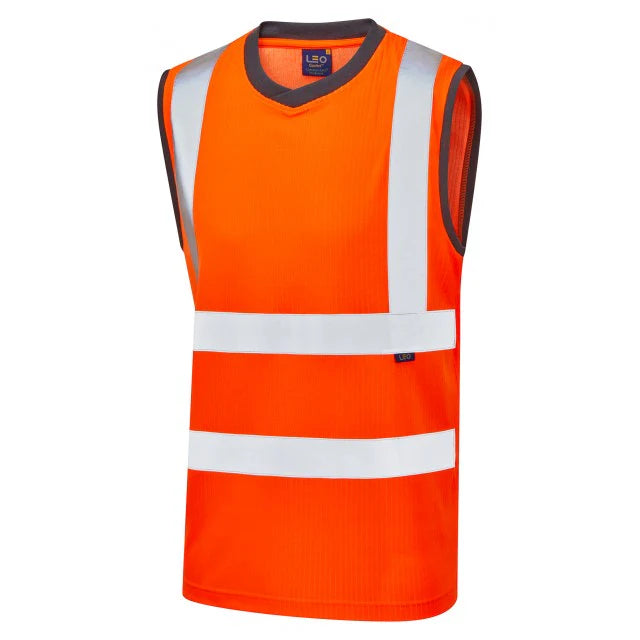 Leo Workwear Ashford Orange Comfort EcoViz Sleeveless Hi-Vis T-Shirt for Safety