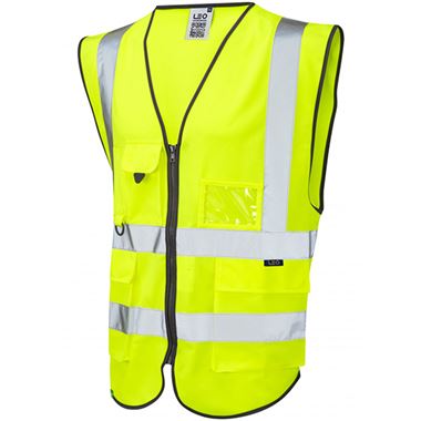 Leo Lynton EcoViz Yellow Zipped Hi-Vis Superior Waistcoat with Pockets & Reflective Tape
