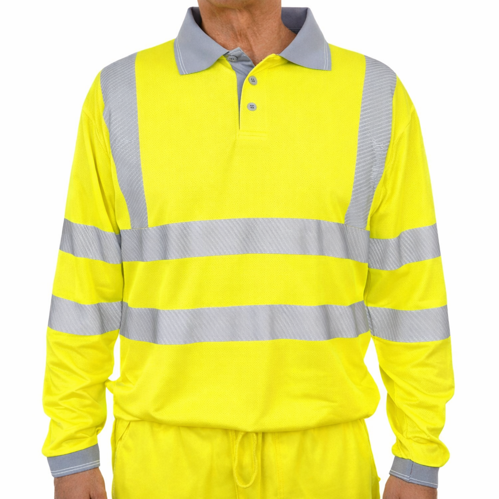 YELLOW HI-VIS POLO LONG SLEEVE SEGMENTED TAPE CAT 3 160GSM UPF40