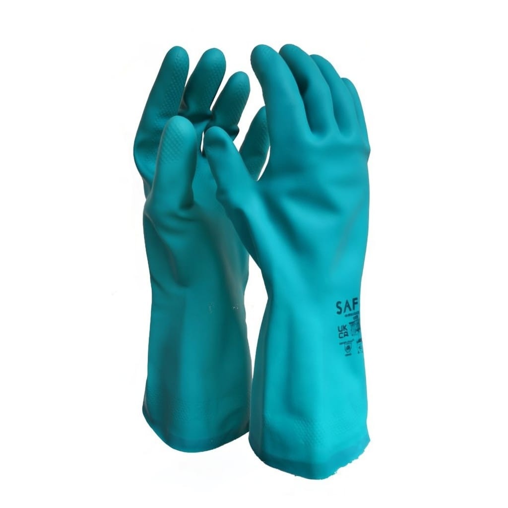Green nitrile flock 30cm chemical glove with white flock lining Gauntlet