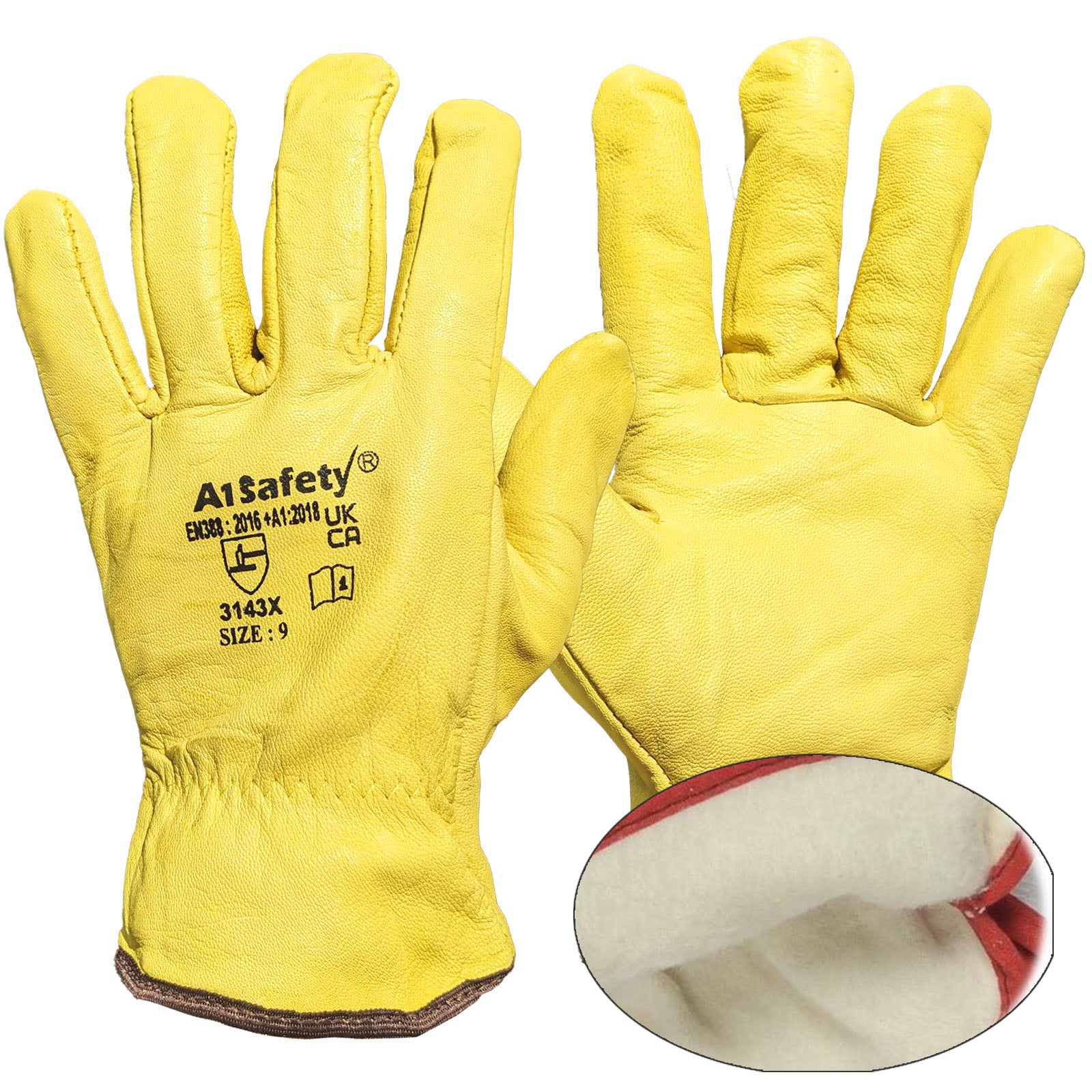 A1 Safety Premium Leather Fleece Lined Driver Glove