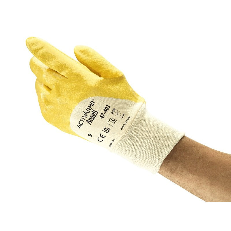 Ansell ActivArmr 47-401 Yellow Oil Grip Abrasion Resistant Work Gloves