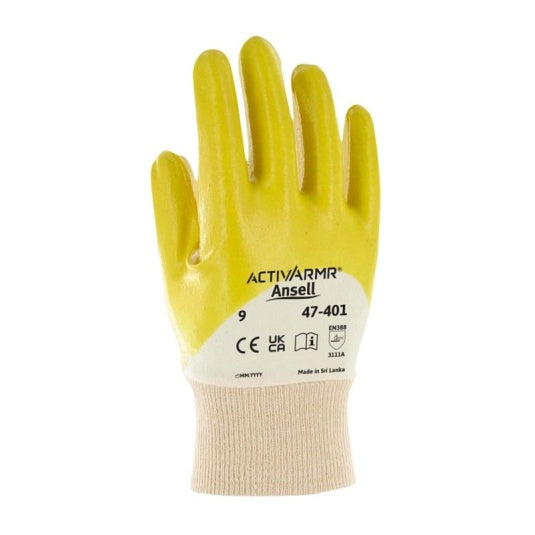 Ansell ActivArmr 47-401 Yellow Oil Grip Abrasion Resistant Work Gloves
