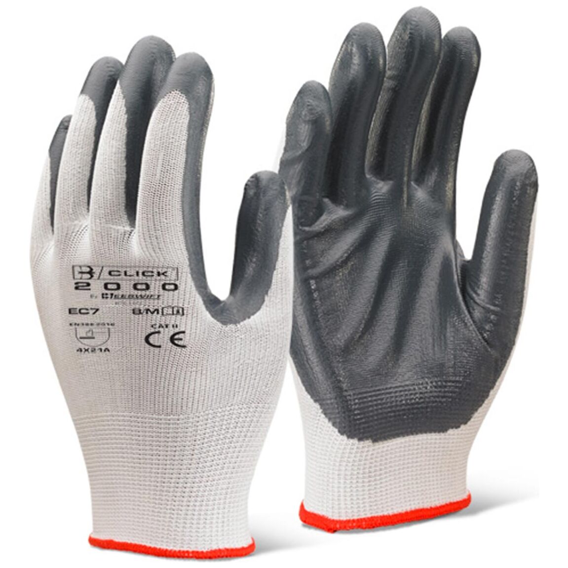 Click Nitrile Coated Polyester Work Gloves - 10 Pair Pack, Grey, Lightweight Dexterity