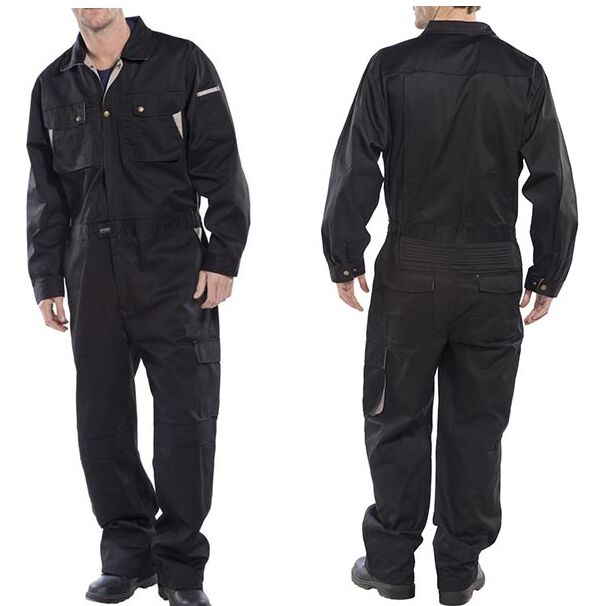 Click Premium Black Boilersuit: Durable Stretch-Plus Work Overalls with Knee-Pad Pockets