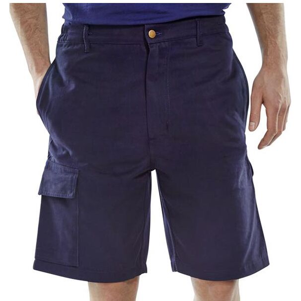 Durable Navy Combat Work Shorts: Multi-Pocket 100% Cotton Comfort Design