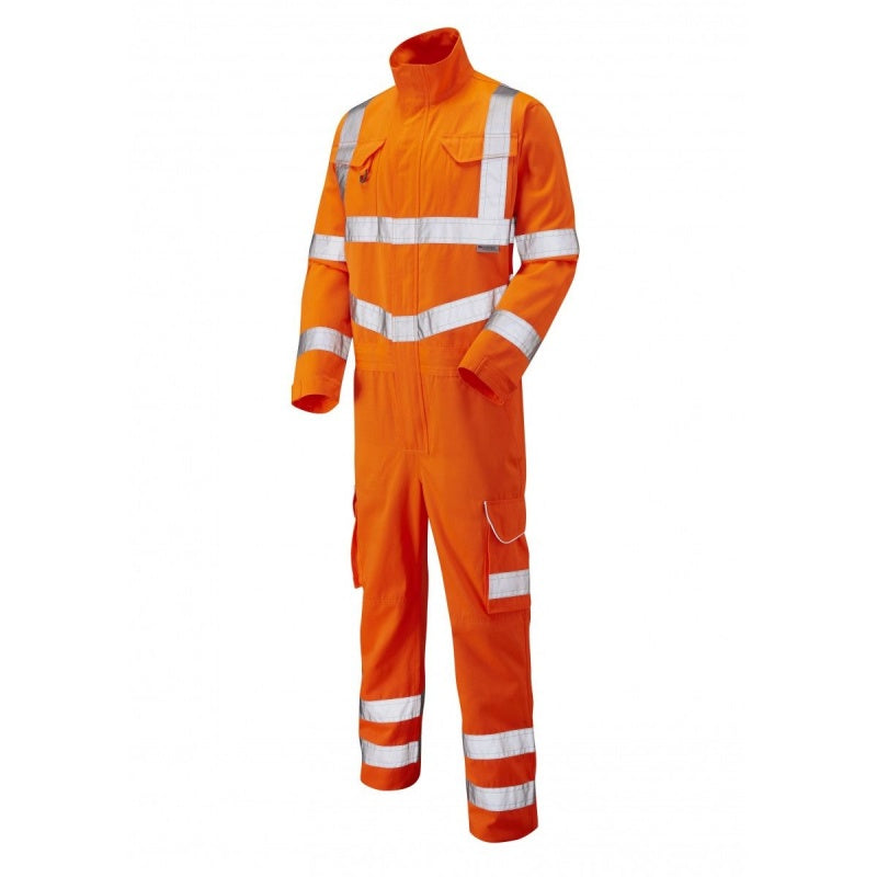 Leo Workwear CV01 Molland Hi-Vis Orange Polycotton Protection Safety Coveralls