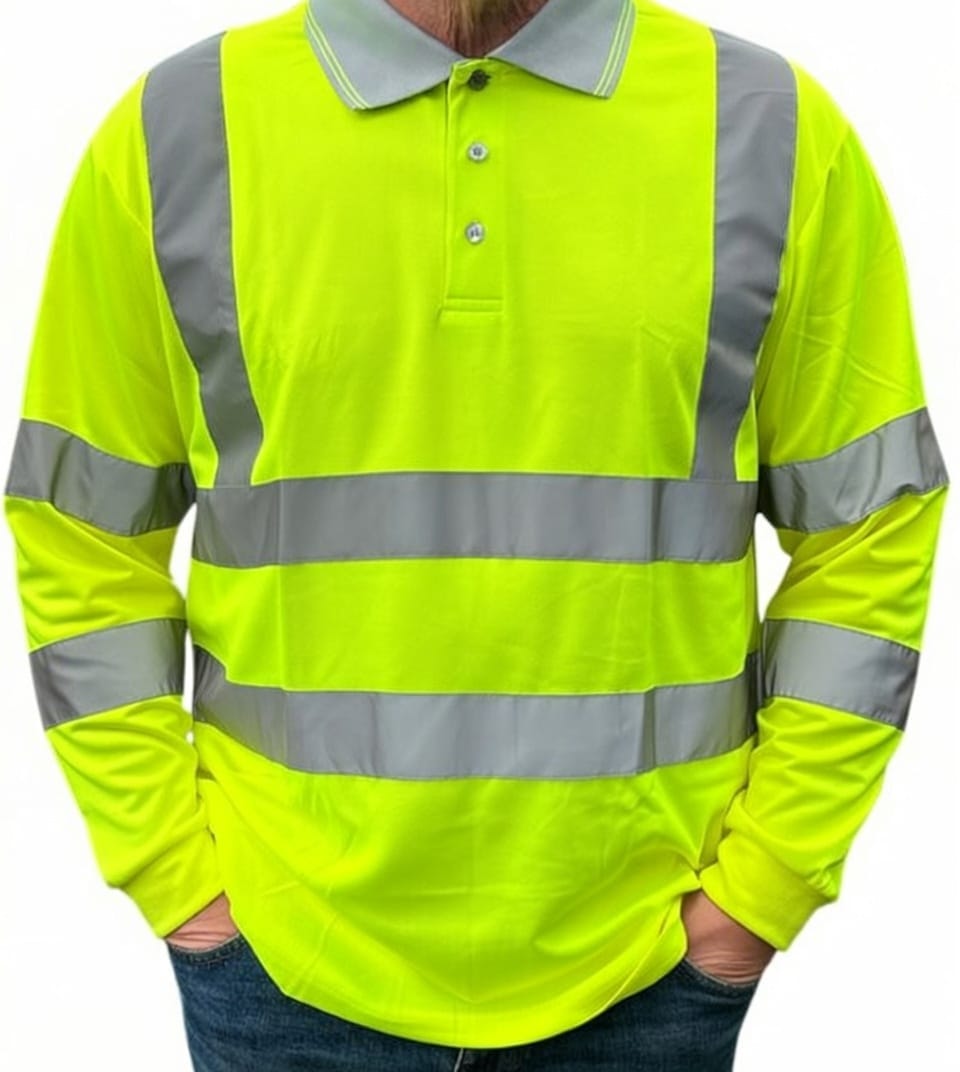 YELLOW HI-VIS POLO LONG SLEEVE SEWN TAPE CAT 3 160GSM UPF40