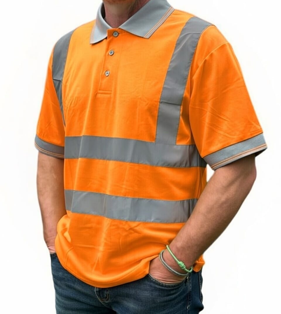 ORANGE HI-VIS POLO SHORT SLEEVE SEWN TAPE CAT 2 160GSM UPF40