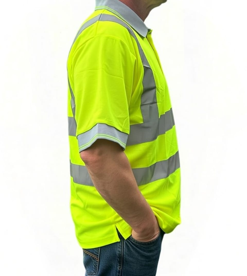 YELLOW HI-VIS POLO SHORT SLEEVE SEWN TAPE CAT 2 160GSM UPF40