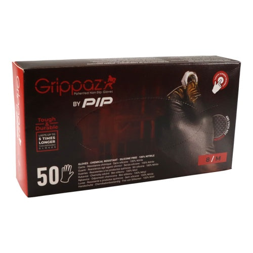 Grippaz Black Semi-Disposable Nitrile Fishscale Grip Gloves - 50 Count Pack