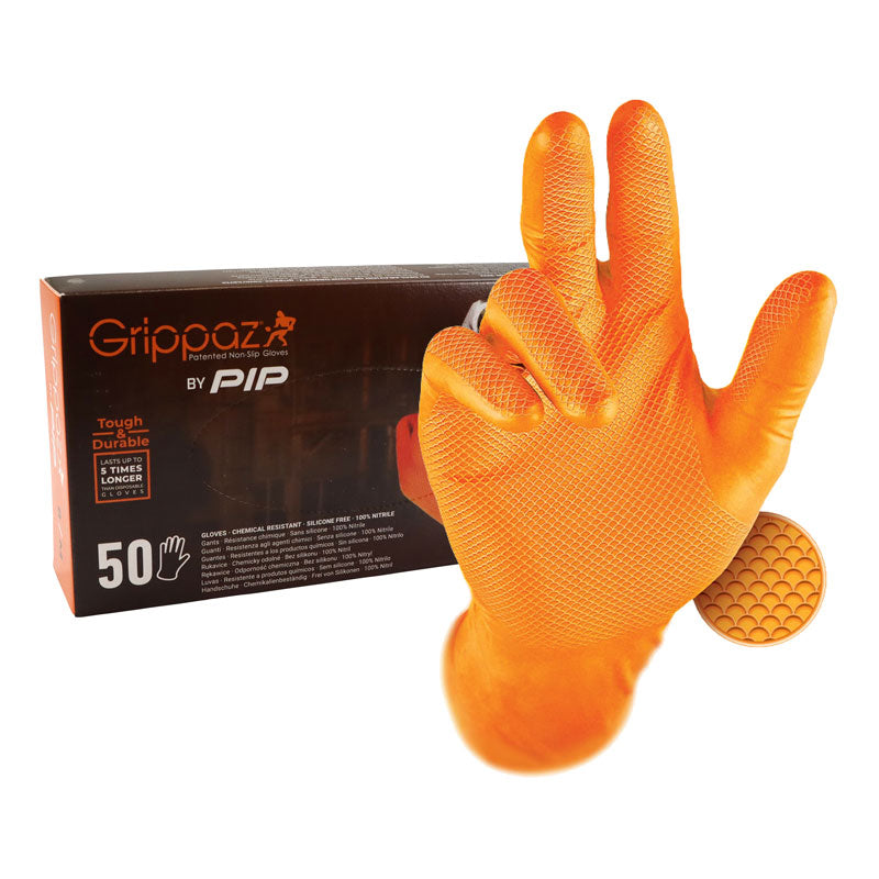 Grippaz Orange Nitrile Fishscale Gloves, Semi-Disposable, High Grip, Pack of 50