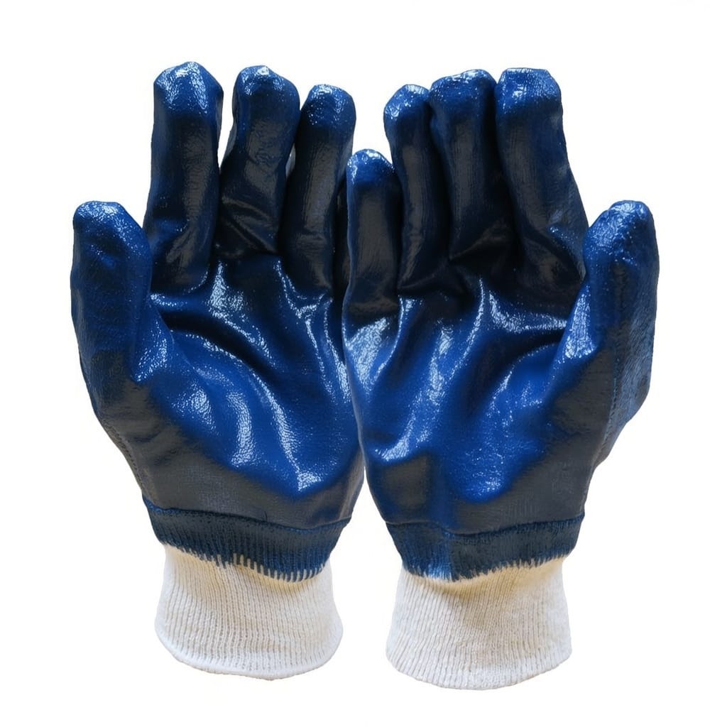 Fully Dipped 115gsm Blue Nitrile Glove Knitted Wrist Jersey Interlock Liner