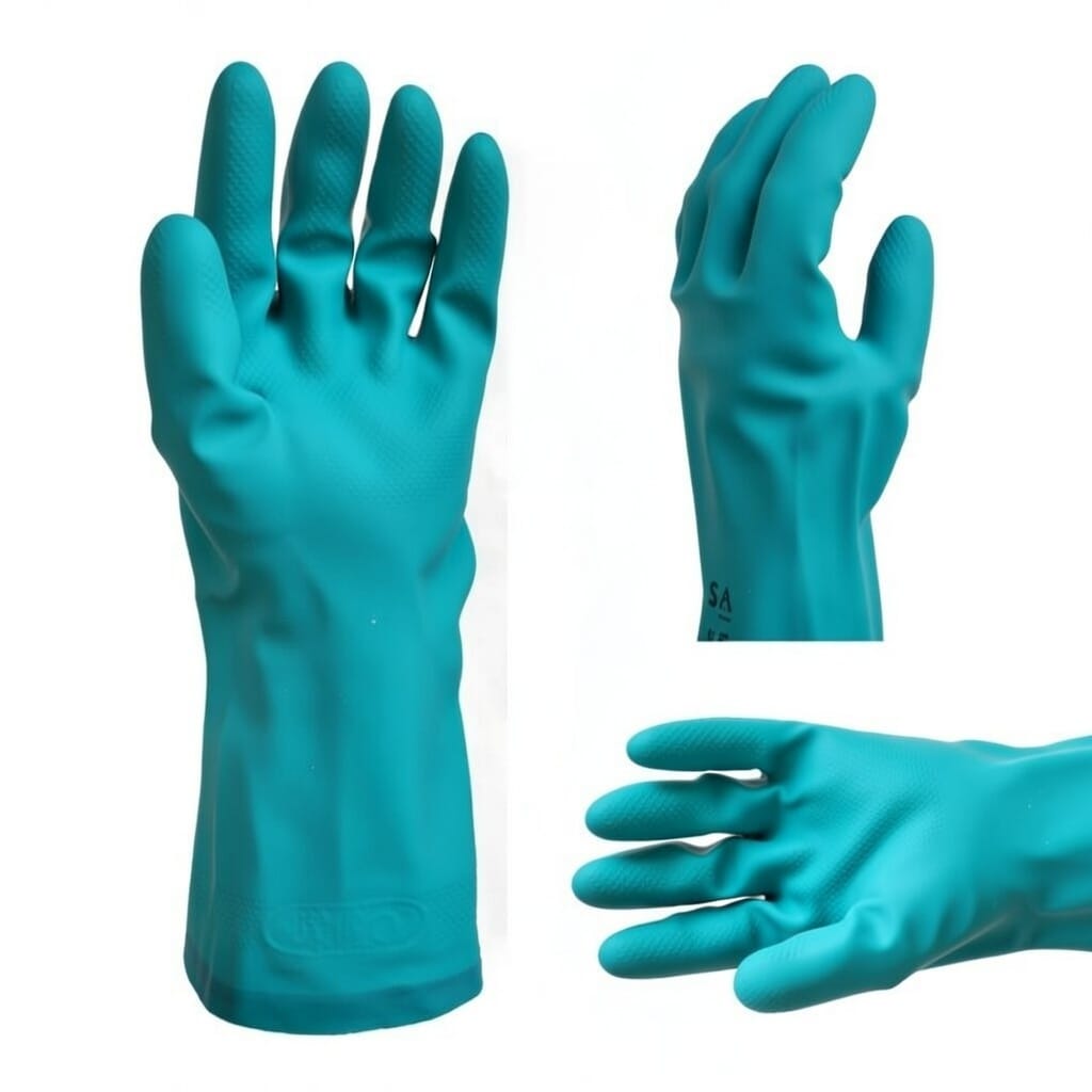 Green nitrile flock 30cm chemical glove with white flock lining Gauntlet